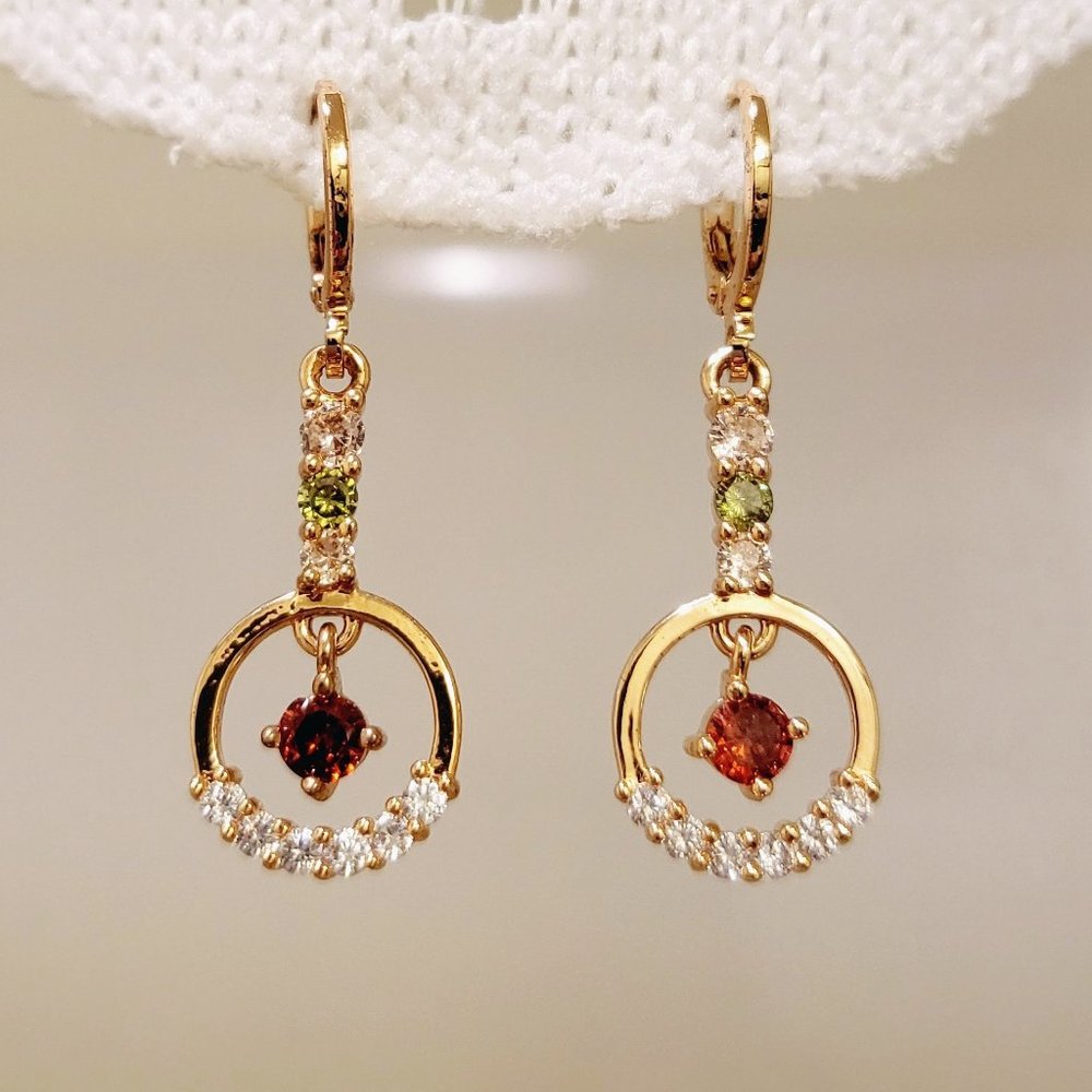 ROSE GOLD CIRCLE DANGLE COLORFUL ZIRCON EARRINGS